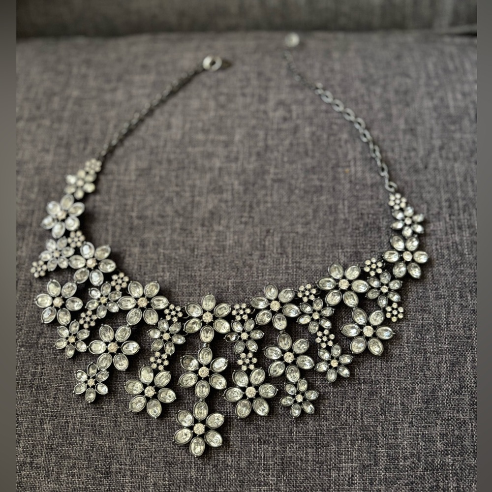 The Limited Silver Floral Necklace with Crystal Accents